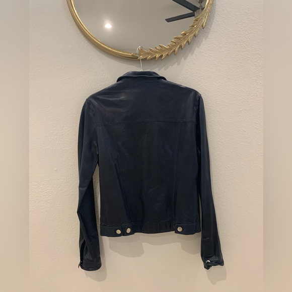 Navy Blue Leather Jacket - Picture 5 of 12